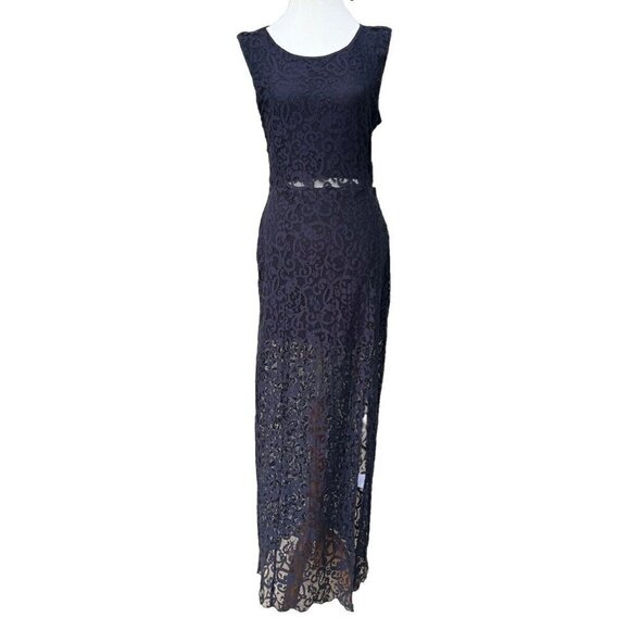 Sea Gypsies Dresses & Skirts - Sea Gypsies By Coven Black Ebony Lace Maxi Illusion Dress Size M